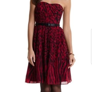 Red cheetah print strapless dress